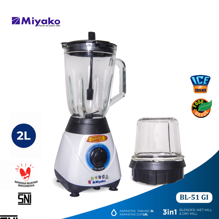 Miyako Blender Gelas 1.5 liter 2in1 - BL51GI | BL-51 GI